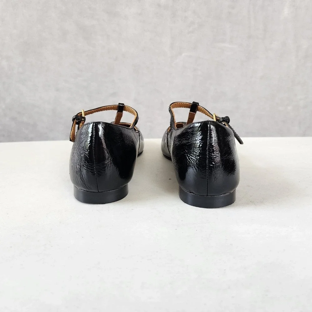 Madewell Mylie Flats Womens Size 5 Black Leather Buckle Square Toe Shoes T-Strap